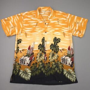 Uluwatu Shirt Mens 2XL Yellow Hawaiian Beach Car Surfboard Aloha Button Front
